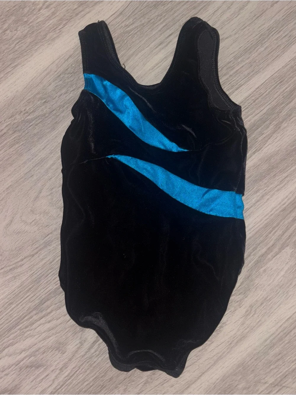 GK Black and Blue Kids velour Leotard with Rhinestone Accents, child Small